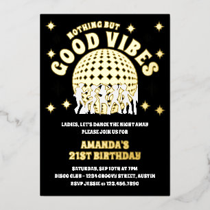 Good Vibes Groovy Black Gold Geburtstagsparty Foto Folieneinladung