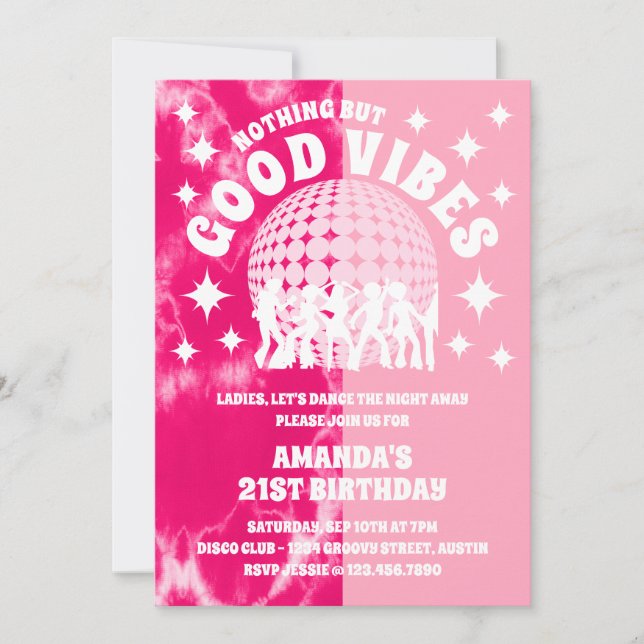 Good Vibes Groovy Pink Gefärbte Krawatte Geburtsta Einladung (Vorderseite)