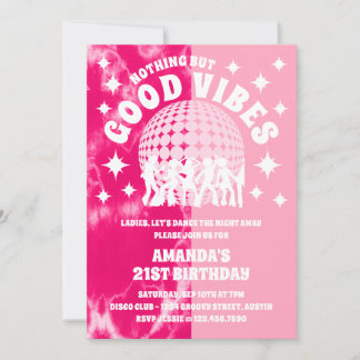 Good Vibes Groovy Pink Gefärbte Krawatte Geburtsta Einladung
