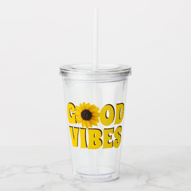 Good Vibes | Hellgelbe Sonnenblume Acryltrinkbecher (Vorderseite)