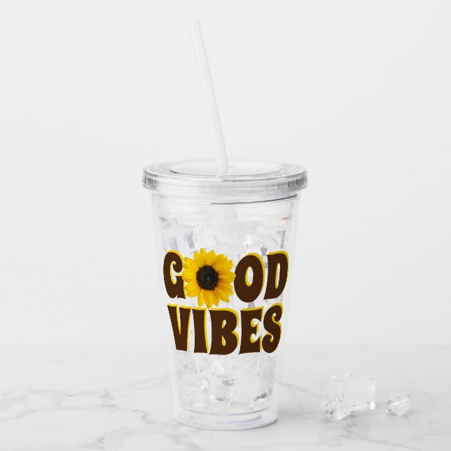 Good Vibes | Hellgelbe Sonnenblume Acryltrinkbecher (Vorderseite Ice)