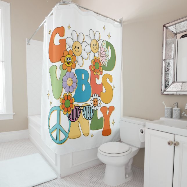 Good Vibes Illustration Typografy Duschvorhang (Beispiel)