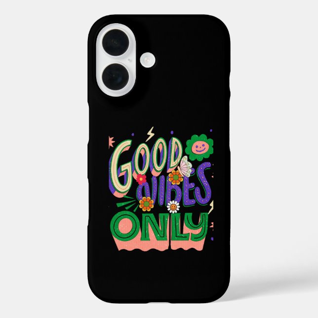 Good Vibes Illustration Typografy iPhone 16 Hülle (Rückseite)