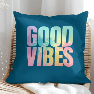 "Good Vibes": Lebhaftes tropisches Zitat Kissen