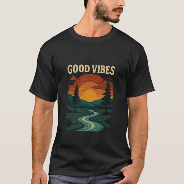 "Good Vibes Nature T-Shirt Design - Serene Sunset (Devant)
