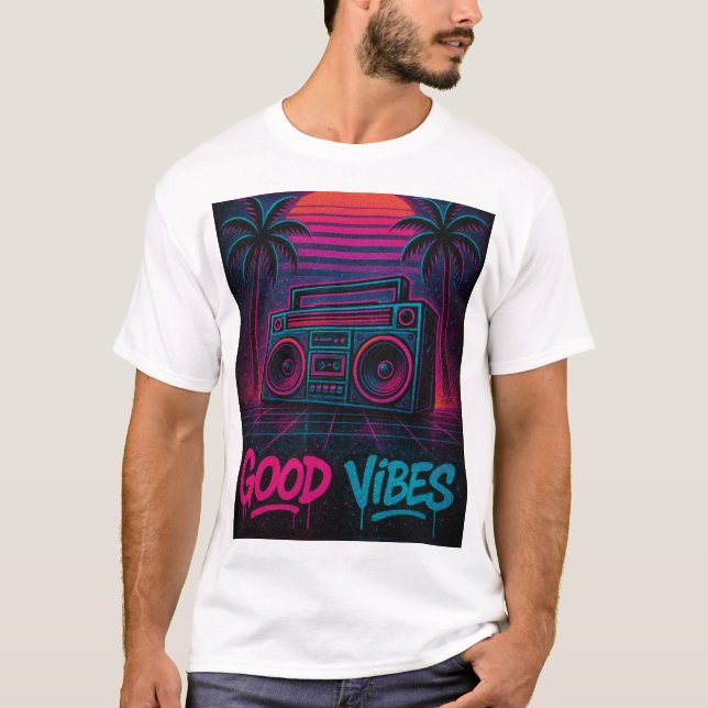 Good Vibes Neon Synthwave Graffiti Mural T-Shirt (Vorderseite)