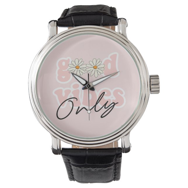 Good Vibes nur 70er Hippie Slogan Armbanduhr (Vorderseite)
