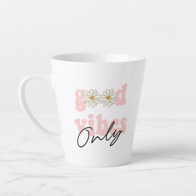 Good Vibes nur 70er Hippie Slogan Milchtasse (Links)
