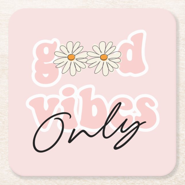 Good Vibes nur 70er Hippie Slogan Rechteckiger Pappuntersetzer (Vorderseite)