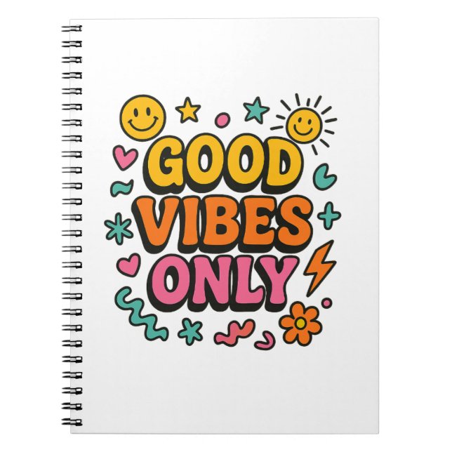 Good Vibes Only Notebook - Funky Retro Notizblock (Vorderseite)