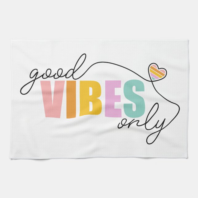Good Vibes Only Rainbow Heart Geschirrtuch (Horizontal)