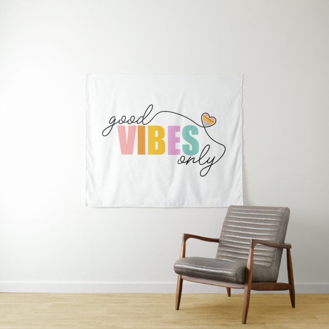 Good Vibes Only Rainbow Heart Wandteppich (Beispiel (Horizontal))