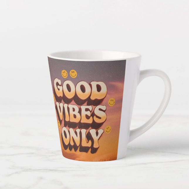 "Good Vibes Only" Retro 70s Graphic Art | Groovy T Milchtasse (Rechts)