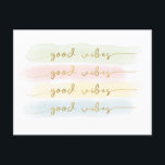 *good vibes* Postkarte Motivation Gute Laune<br><div class="desc">"good vibes" ist eine farbenfrohe, bunte und einfach gut gelaunte Spruch-Karte die man sich selbst an den Kühlschrank heften kann oder seinen Freunden oder Familienmitgliedern, auch seinen Kollegen eine Freude mit machen kann. Schreiben Sie noch ein paar nette Zeilen dazu, wünschen Sie einen schönen Tag oder gute Besserung und jeder...</div>
