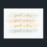 *good vibes* Postkarte Motivation Gute Laune<br><div class="desc">"good vibes" ist eine farbenfrohe, bunte und einfach gut gelaunte Spruch-Karte die man sich selbst an den Kühlschrank heften kann oder seinen Freunden oder Familienmitgliedern, auch seinen Kollegen eine Freude mit machen kann. Schreiben Sie noch ein paar nette Zeilen dazu, wünschen Sie einen schönen Tag oder gute Besserung und jeder...</div>