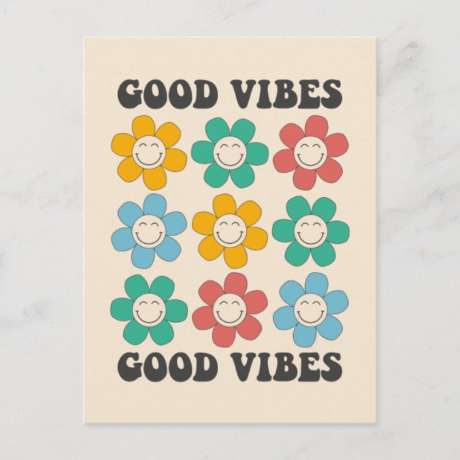 Good Vibes Retro farbenfrohe Daisy Blume Postkarte (Vorderseite)