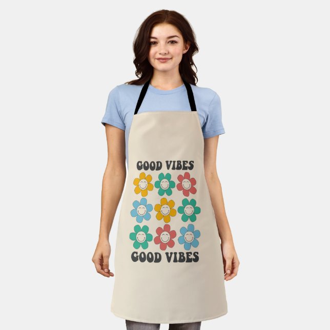 Good Vibes Retro farbenfrohe Daisy Blume Schürze (Getragen)