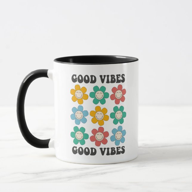 Good Vibes Retro farbenfrohe Daisy Blume Tasse (Links)