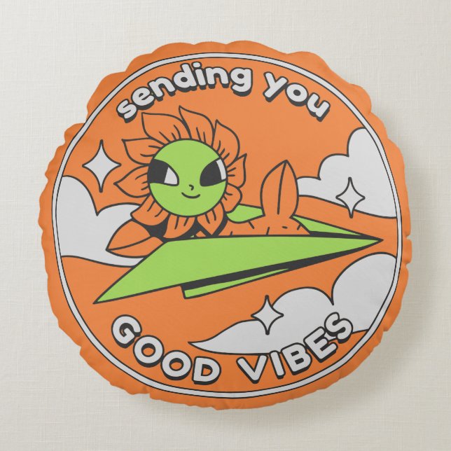 Good Vibes – Sunny Sky Rundes Kissen (Vorderseite)