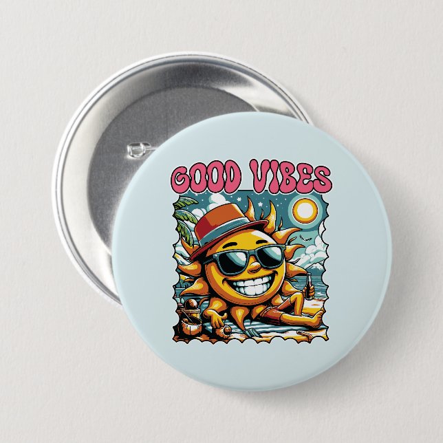 Good Vibes - Sunshine - Retro Summer Button (Vorne & Hinten)