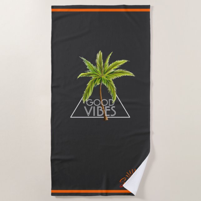 "Good Vibes Triangle Design with Palm Tree" Strandtuch (Vorderseite)