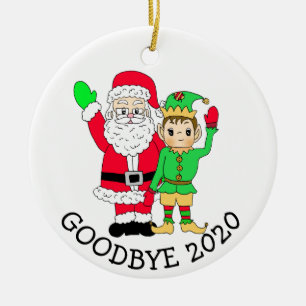 Goodbye 2020 Santa and Elf in Facemask Keramik Ornament