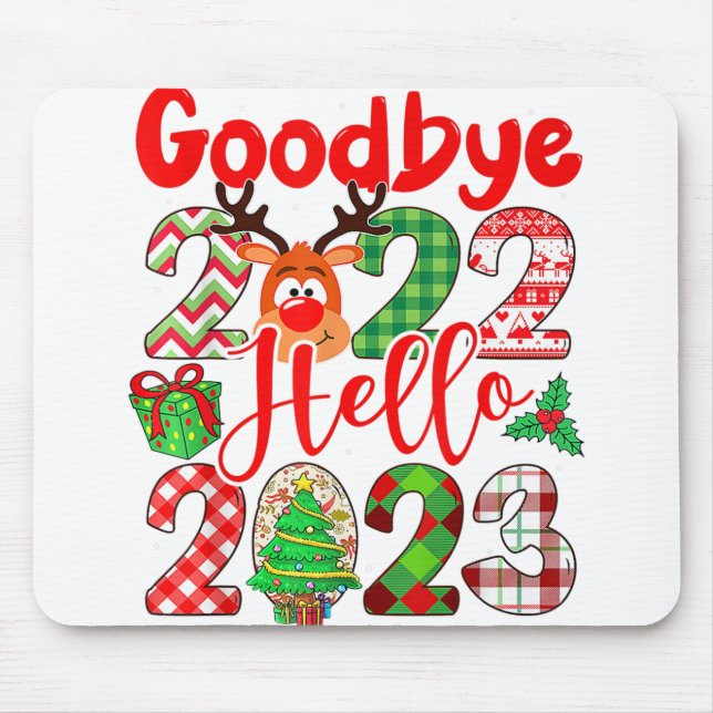 Goodbye 2022 Hello 2023 Niedlicher Weihnachtsleopa Mousepad (Vorne)