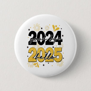 Goodbye 2024 Hello 2025 Fireworks Happy New Years Button