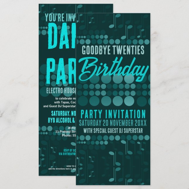 Goodbye 20s Birthday Adult Dance Party Einladung (Vorne/Hinten)