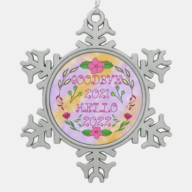 GOODBYE 20XX HELLO 20XX SCHNEEFLOCKEN Zinn-Ornament (Vorderseite)