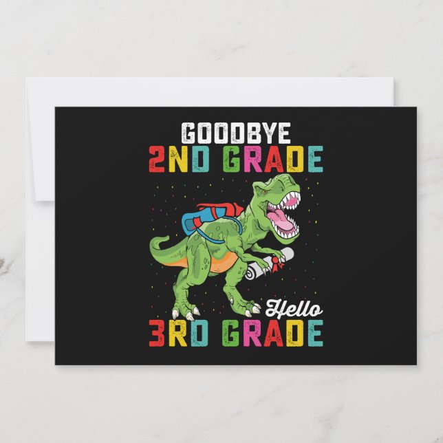Goodbye 2. Klasse Hello 3rd Grade T Rex Dinosaur Einladung (Vorderseite)