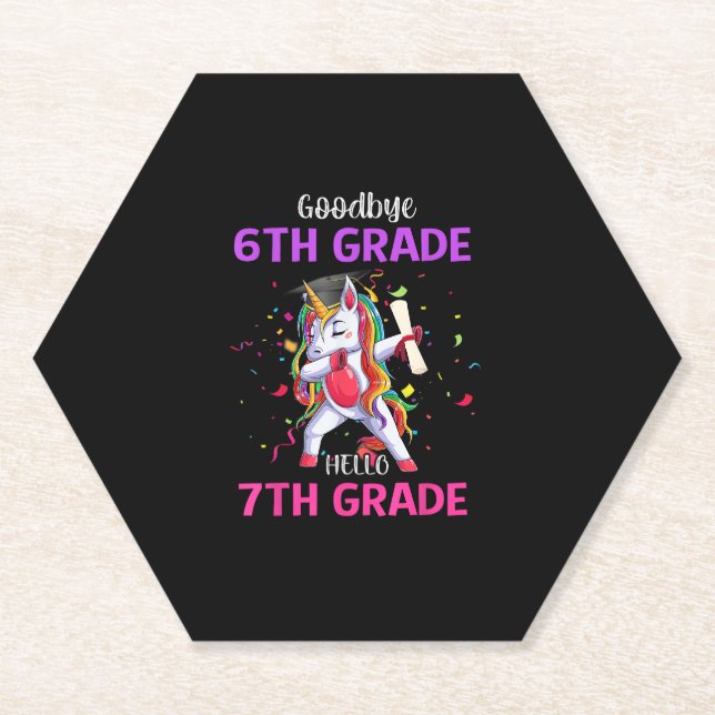 Goodbye 6 th Grade Hello 7th Grade Unicorn 2022 Gr Untersetzer (Vorderseite)