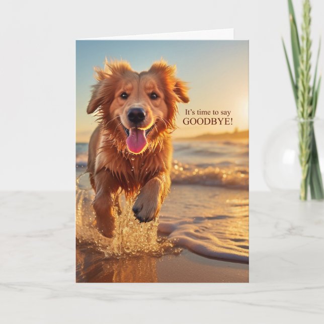 Goodbye Dog on Beach Niedlich Golden Retriever Karte (Vorderseite)
