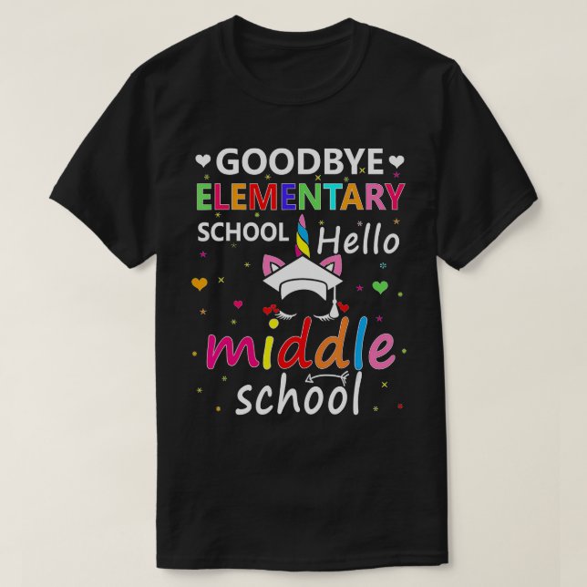 Goodbye Elementary Hello Middle School Unicorn Gra T-Shirt (Design vorne)