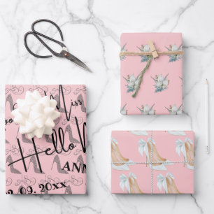 Goodbye Miss Hello Mrs. Brautparty Pink Geschenkpapier Set