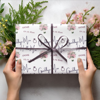 Goodbye Miss Hello Mrs Floral Brautparty Geschenkpapier