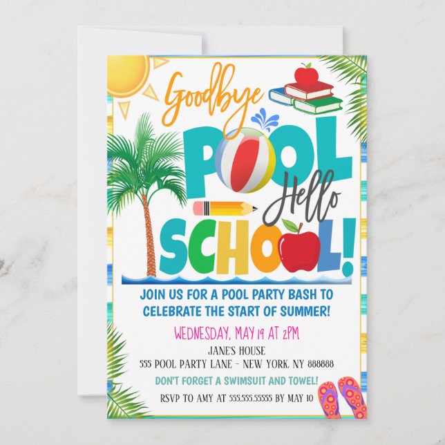 Goodbye Pool Hello School Party Invitation (Devant)