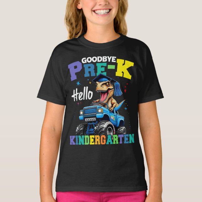 Goodbye Pre-k Monster Truck T rex Abschluss Boys T-Shirt (Vorderseite)