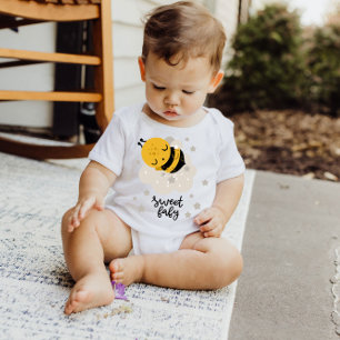 Goodnight Honey Bee Yellow Stars   Baby Bodysuit Strampler