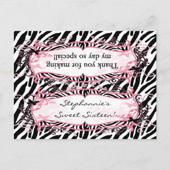 Goody Bag Topper Girly Butterfly Zebra Print Patte Postkarte (Vorderseite)