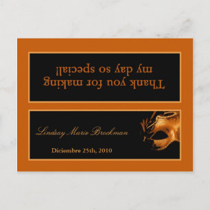 Goody Bag Topper Mis XV Orange Black Party Einladungspostkarte