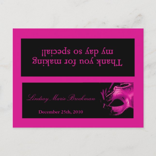 Goody Bag Topper Sweet 16 Hot Pink Black Party Einladungspostkarte (Vorderseite)