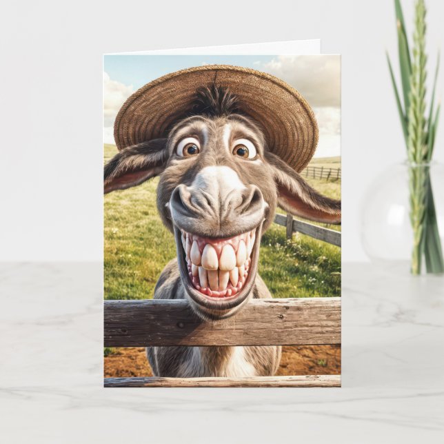 Goofy Birthday Donkey trägt einen Strohhut Karte (Vorderseite)