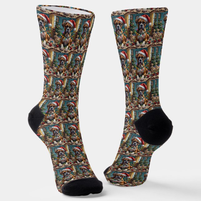 Goofy Boxer Dog Tangled in Christmas Lights Socken (Gewinkelt)