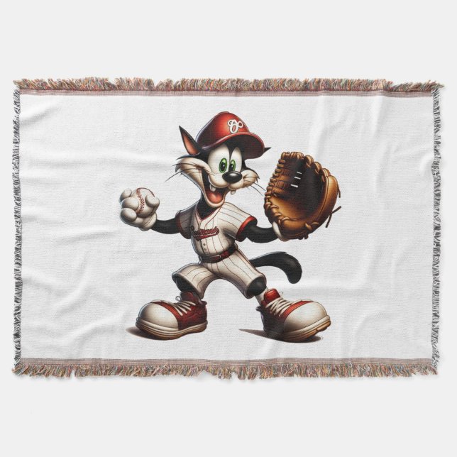 Goofy Cat Baseball Pitcher bricht auf Decke (Vorderseite)