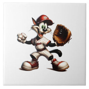 Goofy Cat Baseball Pitcher bricht auf Fliese
