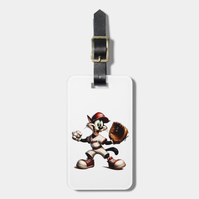 Goofy Cat Baseball Pitcher bricht auf Gepäckanhänger (Vorderseite vertikal)