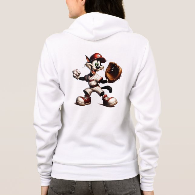 Goofy Cat Baseball Pitcher bricht auf Hoodie (Rückseite)