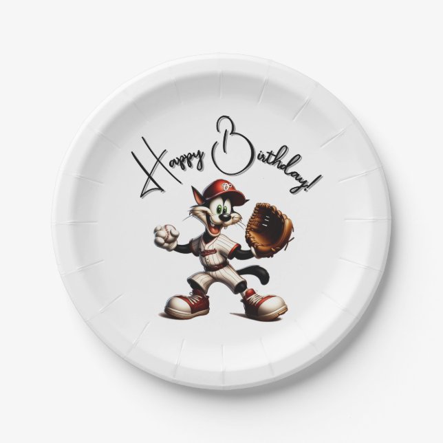 Goofy Cat Baseball Pitcher bricht auf Pappteller (Vorderseite)