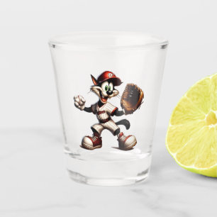 Goofy Cat Baseball Pitcher bricht auf Schnapsglas
